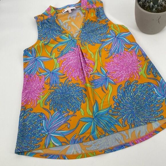 Jude Connally Floral Bright Stretch Tunic Tank V-Neck‎ Multi S - Picture 1 of 10